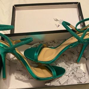 Lulus Emerald Heeled Sandals 7.5